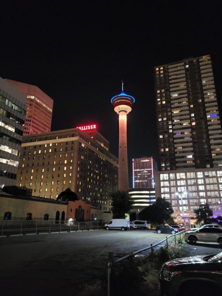 downtown Calgary tower at night